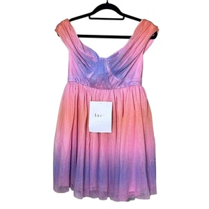 Anaya NEU Bardot Tüll Schulterfrei Fit & Flare Minikleid Pink Lila Ombre 8P - Bild 1 von 7