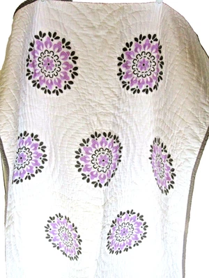 Pottery Barn Kids Baby Bedding Quilt Fitted Sheet Bed Skirt Pink Flower Brown - Image 1 of 4