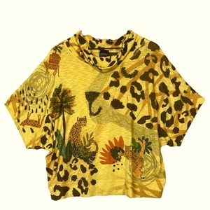 Inoah Animal Print Top Size XL Art to Wear Cheetah Boxy Fit Colorful Pop Art - Picture 1 of 6