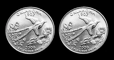 2008 P+D Oklahoma State BU Washington Statehood Quarter Set ~ From US Mint Rolls - Image 1 of 2