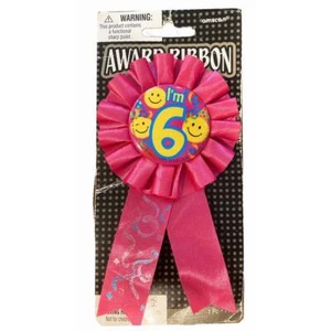 6th Birthday Award Ribbon Party Supplies Happy Face Pink 1 Per Package - Picture 1 of 1