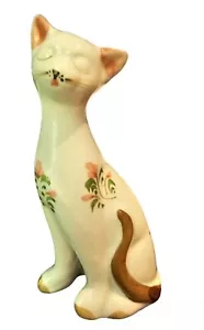 Andrea von Sadek Floral Blumen Porzellan schlafende Katze Vintage 5,5" braun weiß - Bild 1 von 9