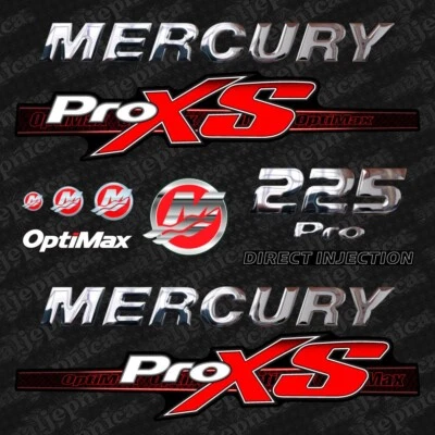 Juego de calcomanías Mercury 225 Pro XS Optimax levantadas en 3D (2012-2017) pegatinas de repuesto Foto 1 de 4