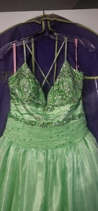 Women Mint Green Formal Wedding Prom Evening Gown Lace Maxi Dress Beaded - Picture 1 of 6