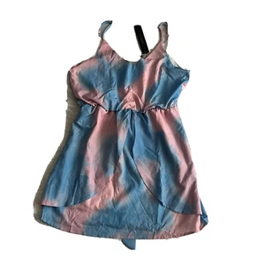 Women's Tie Dye Short Party Dress Sexy V Neck Casual Mini Beach Dress H-Blue L - Picture 1 of 10