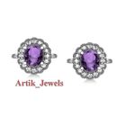 Natural Amethyst Gemstone With 14K White Gold Plated Silver Cufflink #1075