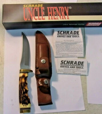 Cuchillo de hoja fija Schrade Uncle Henry 153UH 2006 con funda de cuero y piedra Foto 1 de 4