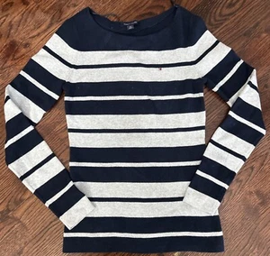 Tommy Hilfiger Sweater Crew Pullover Shirt Women's Black & Gray Stripe Small - Picture 1 of 7