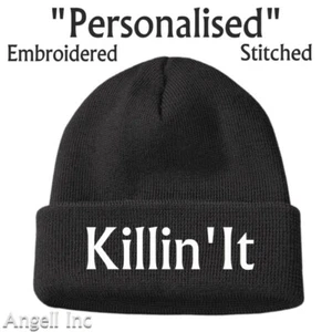 KILLIN'IT  FUNNY Beanie Hat GIFT BIRTHDAY WOMENS MENS Black Personalised Woolly - Picture 1 of 2