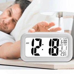 New Digital Bedside LED Snooze Alarm Clock Time Temperature Day/Night Mode Clock - Picture 1 of 16