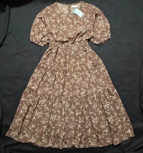 RUSS . Tiered Dress . Floral . Womens . One Size (Fits like M) . Brown - Picture 1 of 10
