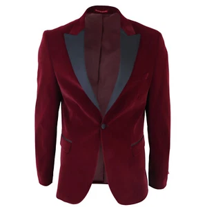 Mens Burgundy Velvet Tuxedo Suit Jacket Tailored Dinner Blazer Shawl Lapel Smart - Picture 1 of 6