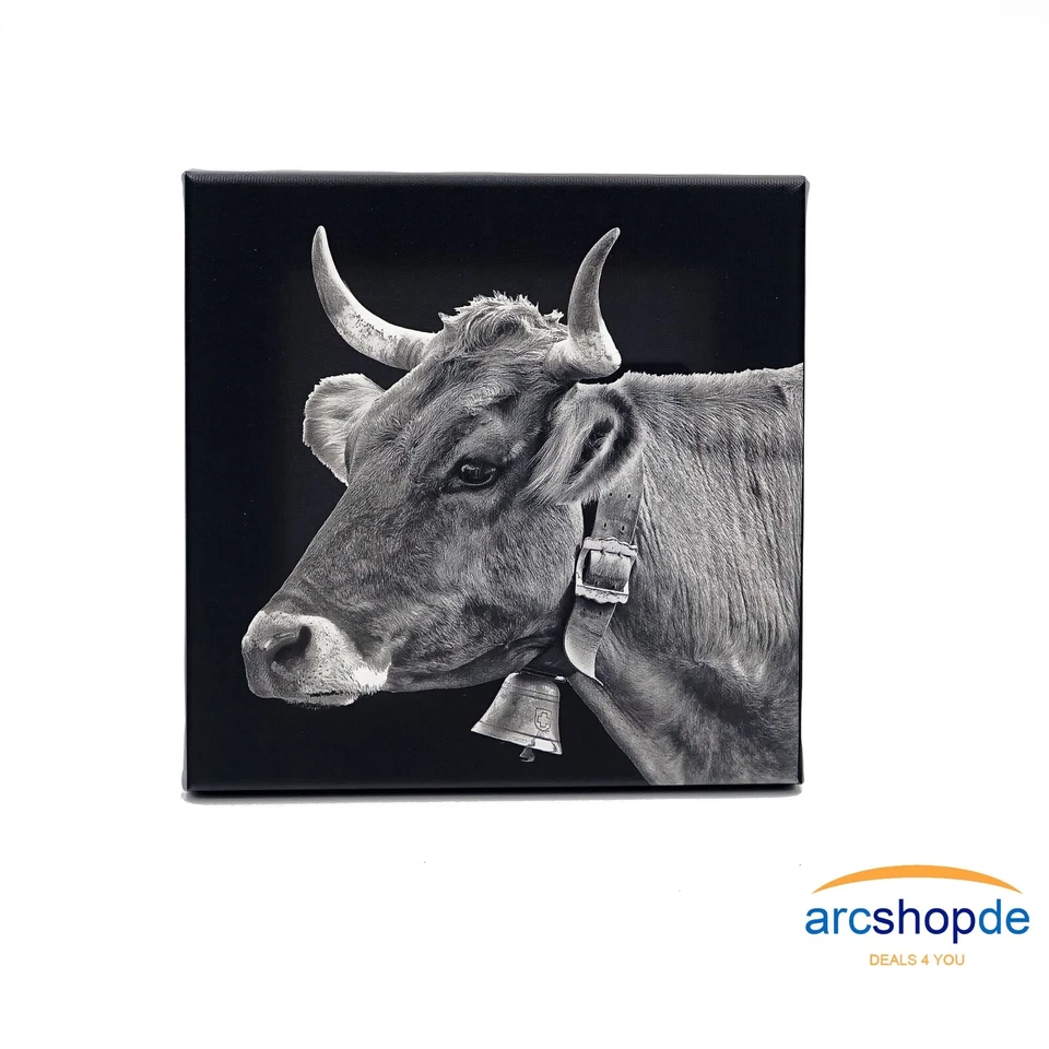 Kuh Fotoleinwand 20cm x 20cm schwarz-weiß Bild Foto Tier auf Leinwand Wandbild - Bild 1 von 1