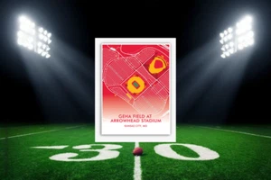 Kansas City Chiefs GEHA Field @ ArrowHead Estadio Ubicación Mapa NFL Arte Decoración - Imagen 1 de 6