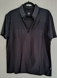 HUGO BOSS MENS BLACK COTTON BLEND FRONT PANEL SHORT SLEEVE POLO SIZE L - Picture 1 of 9