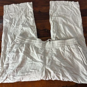 Pantalone donna Old Navy misto lino avorio taglia L casual elastico in vita - Foto 1 di 7