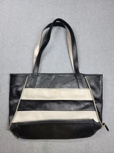 Relic Alexa Leather Black White Stripe Magnetic Double Handles Zip Inner Pockets - Picture 1 of 14