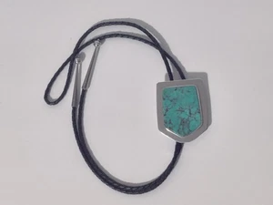 Vntg Native American Statement Huge Turquoise Modernist Sterling Bolo Tie Signed - Picture 1 of 7