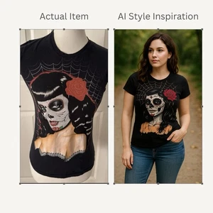 Day Of The Dead Small Sugar Skull Pinup Rockabilly Goth Spider Web Tattoo Black - Picture 1 of 11