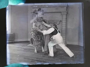 007 Antique VTG Photo Glass Negative Men Fighting Indian Costume halloween - Picture 1 of 3