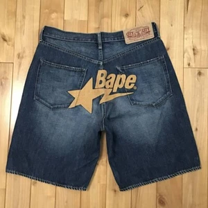 BAPE STA embroidered denim shorts a bathing ape star Size L - Picture 1 of 8