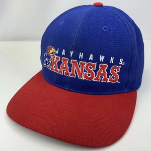Kansas Jayhawks Hat Twins Enterprise Blue Red Strapback OSFA Baseball Cap Vtg - Picture 1 of 15