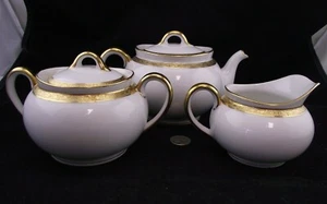 NORITAKE TUSCAN  2 CUP TEAPOT W CLASSIC GOLD BAND  + CREAM + SUGAR WITH LID SET - Picture 1 of 6