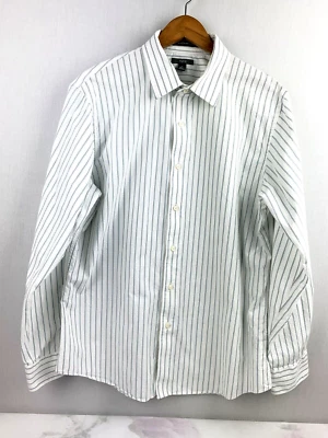 APT 9  ( L / collar 16")   Men's Classic Collar dress shirt Top White  Striped - Image 1 of 4