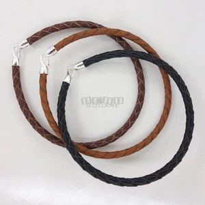 Sterling Silver Hook Clasp 4mm Round Braided Real Leather Bangle, Easy Attach - Picture 1 of 4