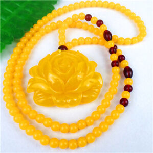 50*42*16mm Yellow Amber-like Flowers Pendant Bead Necklace EA86517