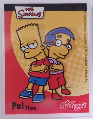 2004 KELLOGGS PAL TIME THE SIMPSONS BART SIMPSON & MILLHOUSE VANHOUTEN MINI CARD - Image 1 of 4