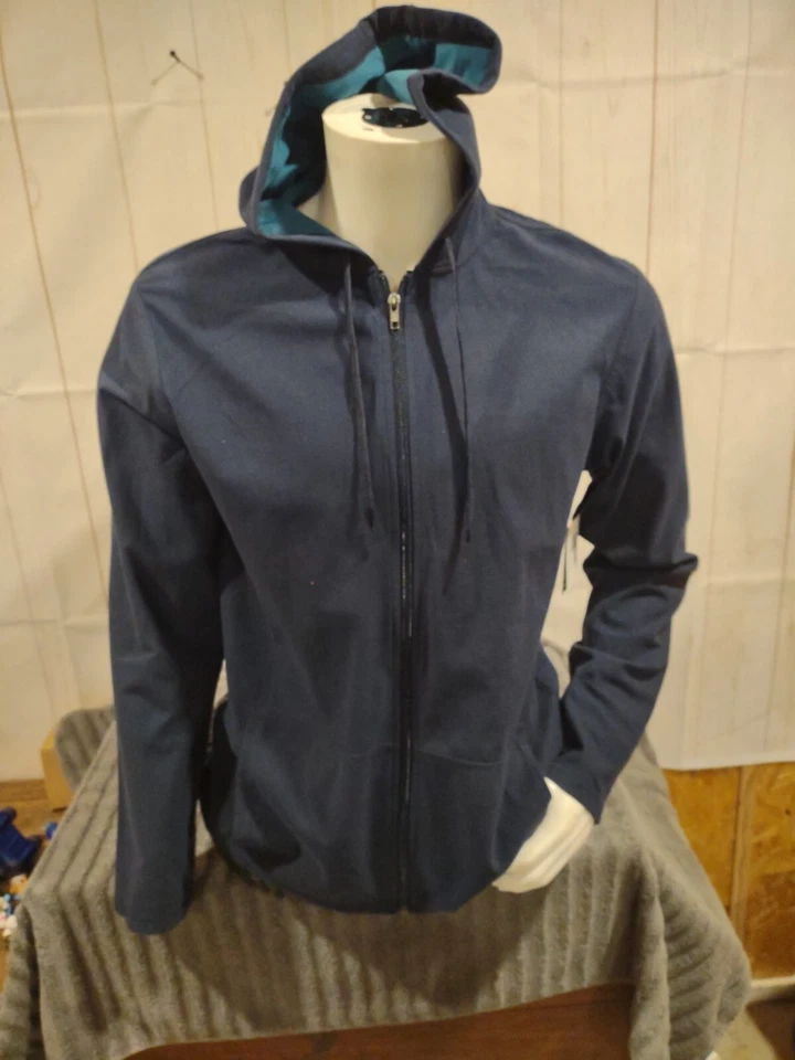 NUEVO CON ETIQUETAS Para Hombres Van Heusen Ropa de Dormir Luxe Touch Cremallera Completa Mediana Sudadera con Capucha Chaqueta AZUL MARINO $40 Foto 1 de 4
