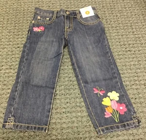 New Gymboree Tea Time In The Afternoon Sz5 Adjustable Waist Cropped Jeans Pants - Picture 1 of 1