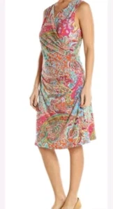 Lauren Ralph Lauren Ruched Side Multi Color, Printed Dress-Size M - Picture 1 of 9