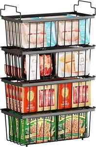 Freezer Organizer Bins (14.6"L x 7.1"W x 5.2"H) - 4 Pack Stackable Black - Picture 1 of 8