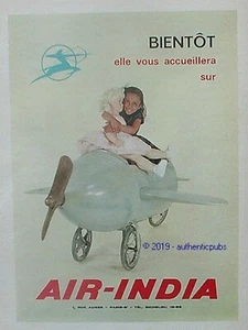 PUBLICITE AIR INDIA CIE AERIENNE AVION FILLETTE POUPEE DE 1954 FRENCH AD VINTAGE - Picture 1 of 1