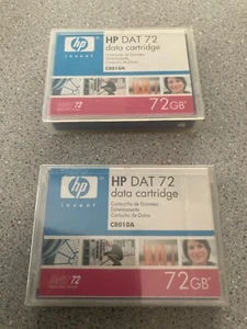 2 x HP DAT-72 Backup DATA Cartridge Tape 72Gb C8010A, 1 x New, 1 x Used - Picture 1 of 2