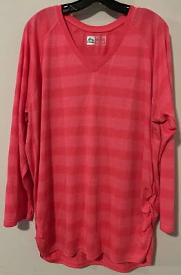 锐步 Performance 女式,3x,粉色,条纹,长袖 V 领衬衫! M1089 银色 — 第 1/4 张图片