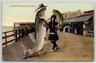 Exaggeration Postcard Herman Huge Fish With Woman And Umbrella
