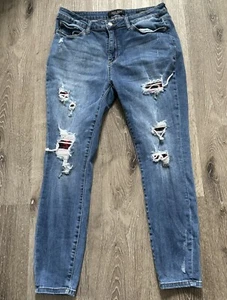 Judy Blue Jeans Womens 13/31 Blue Skinny Fit Buffalo Plaid Patch Distressed - Picture 1 of 14