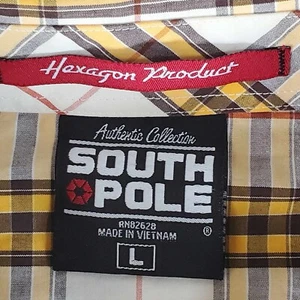 Y2K South Pole Mens Plaid Hexagon Button Up Shirt Large L Skate Streetwear - Picture 1 of 7