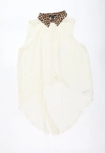 FOREVER 21 Womens Ivory Animal Polyester Blend Tank Size L Collared - Leop - Picture 1 of 10