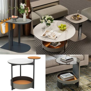 6 Styles Luxury Leather Sofa Side Table Sintered Stone Top Accent Table Home Dec - Picture 1 of 79
