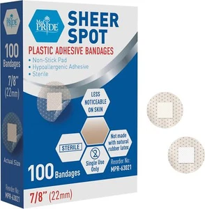 MED PRIDE Little Round Bandaids, Small Clear Bandages for Face, 100 Pack Sterile - Picture 1 of 6