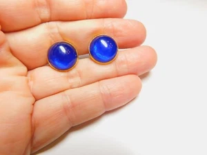 Signierter Swank Blue Mond Glow Rund Goldton Metall Manschettenknöpfe - Bild 1 von 5