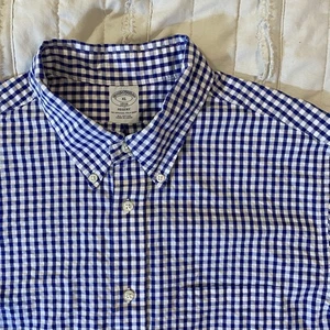 Brooks Brothers Shirt Mens XL Blue Gingham Check Seersucker Regent Button Down - Picture 1 of 13
