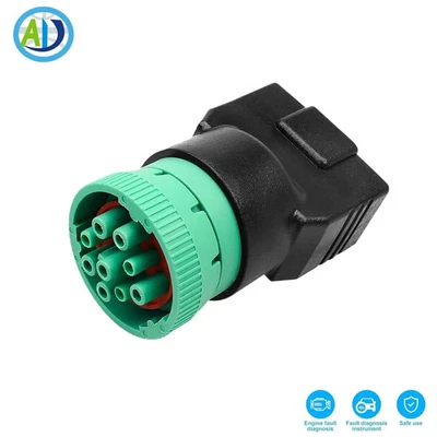 Conector adaptador de diagnóstico OBD2 II J1939 9 pines a 16 pines para servicio pesado, camión, autobús Foto 1 de 4