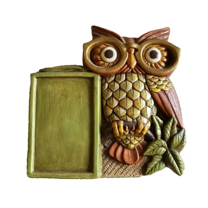 Vintage 70’s Chalkware Eule mit Notizblockhalter Deko Wandrelief Fun Kitschig - Bild 1 von 7