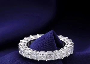 2 TCW Princess Cut Lab Created Full Eternity Wedding Band Solid 14k White Gold - Picture 1 of 6