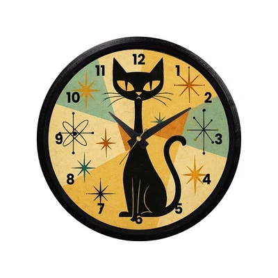 Retro Atomic Cat Wall Clock, Atomic Cat 50s Style Decor, Retro Cat Theme Clock - Image 1 of 3